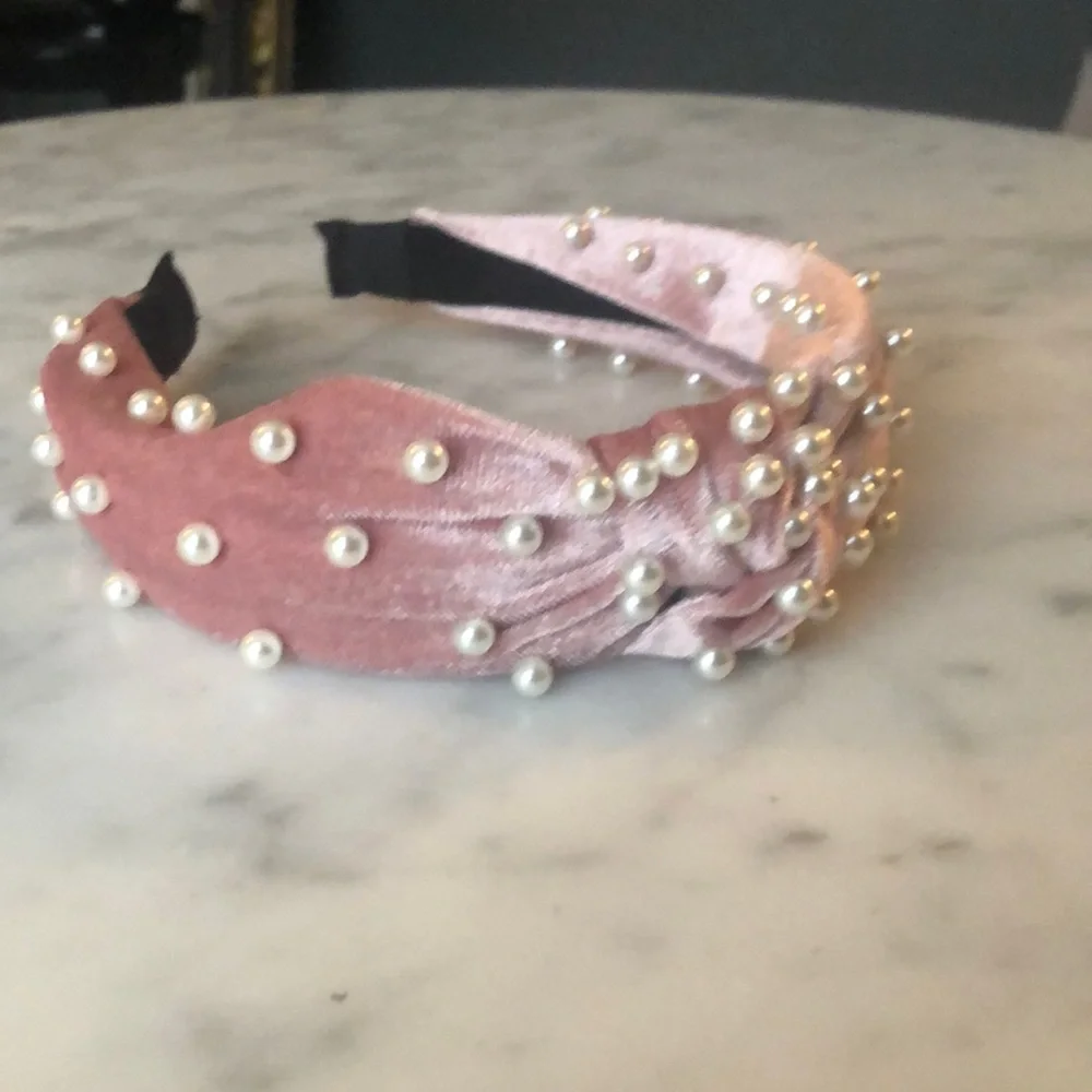 Pink Velvet & Pearl Knot Headband